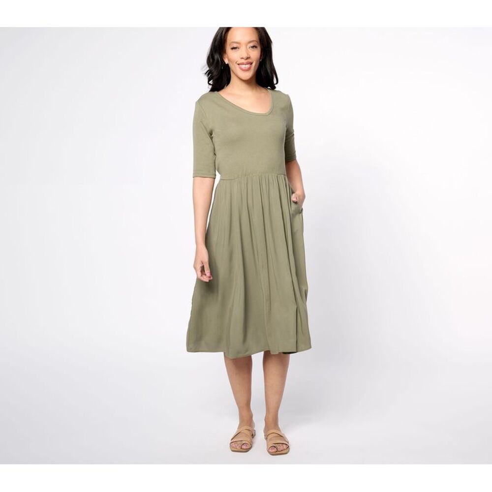 SUNNYLiFE Women's Petite Dress P2XS Peace Loved World Knit to Woven Green